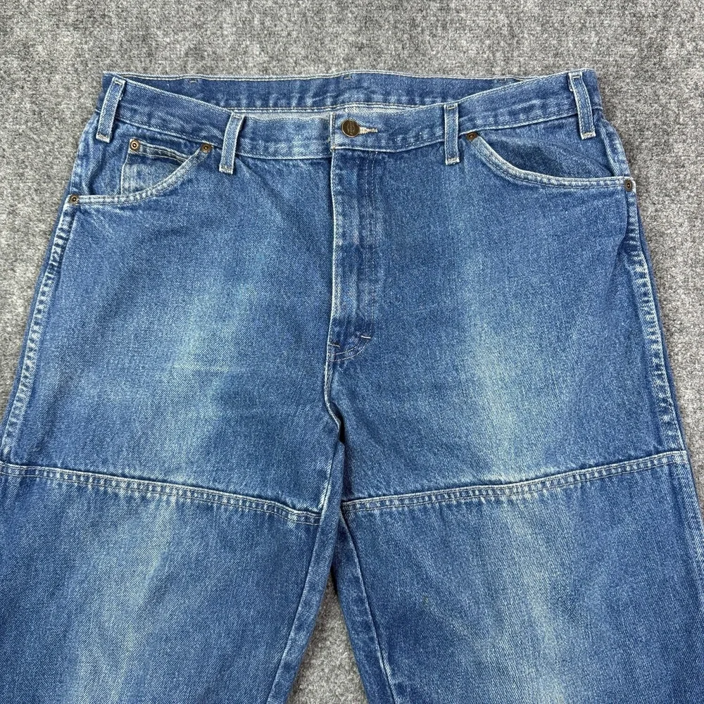 Dickies Mens Carpenter Jeans 36x34 Double Knee Blue Denim Workwear Distressed